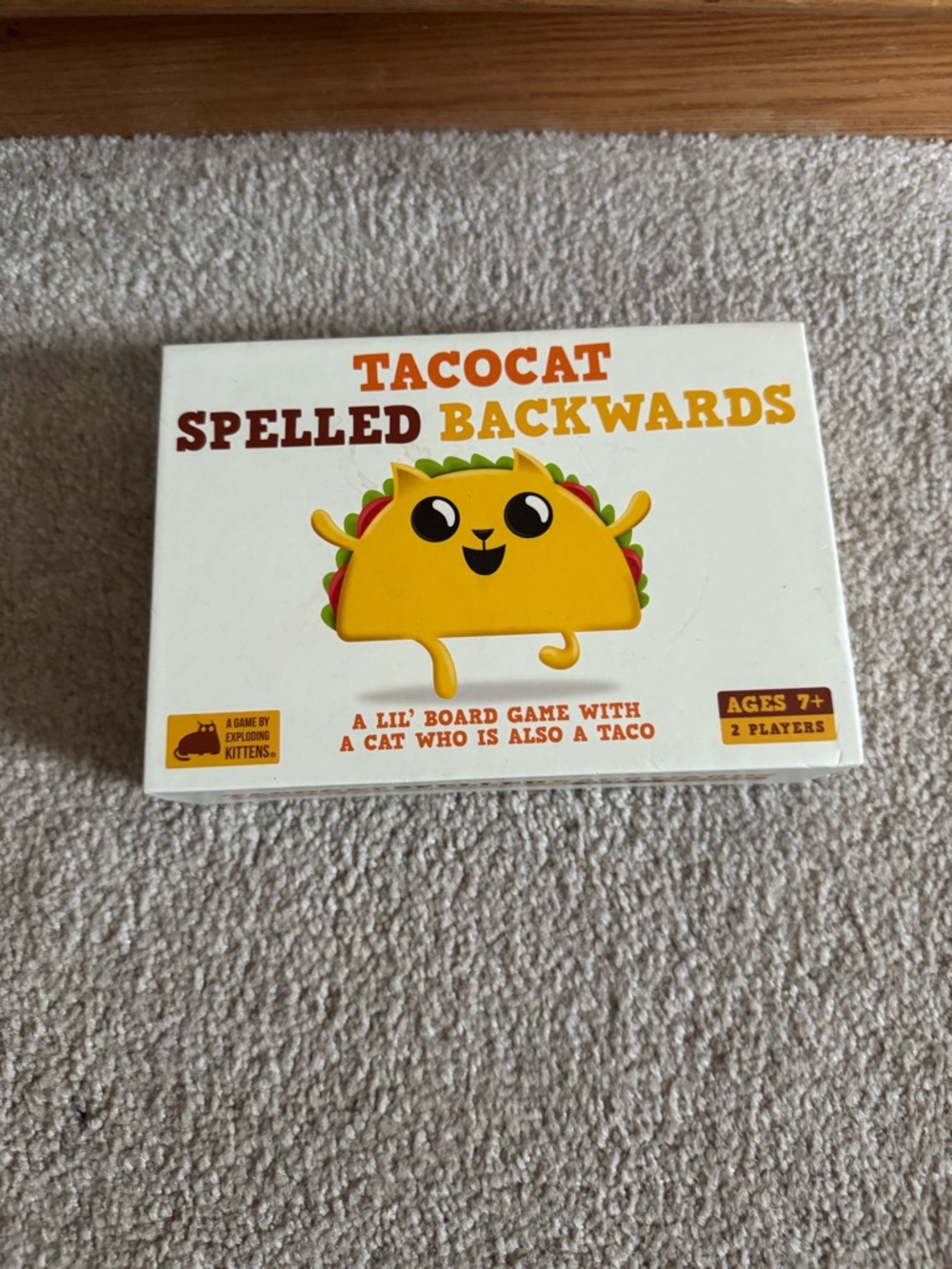 Tacocat Spelled Backwards Board Game - Yellow Taco Cat Box